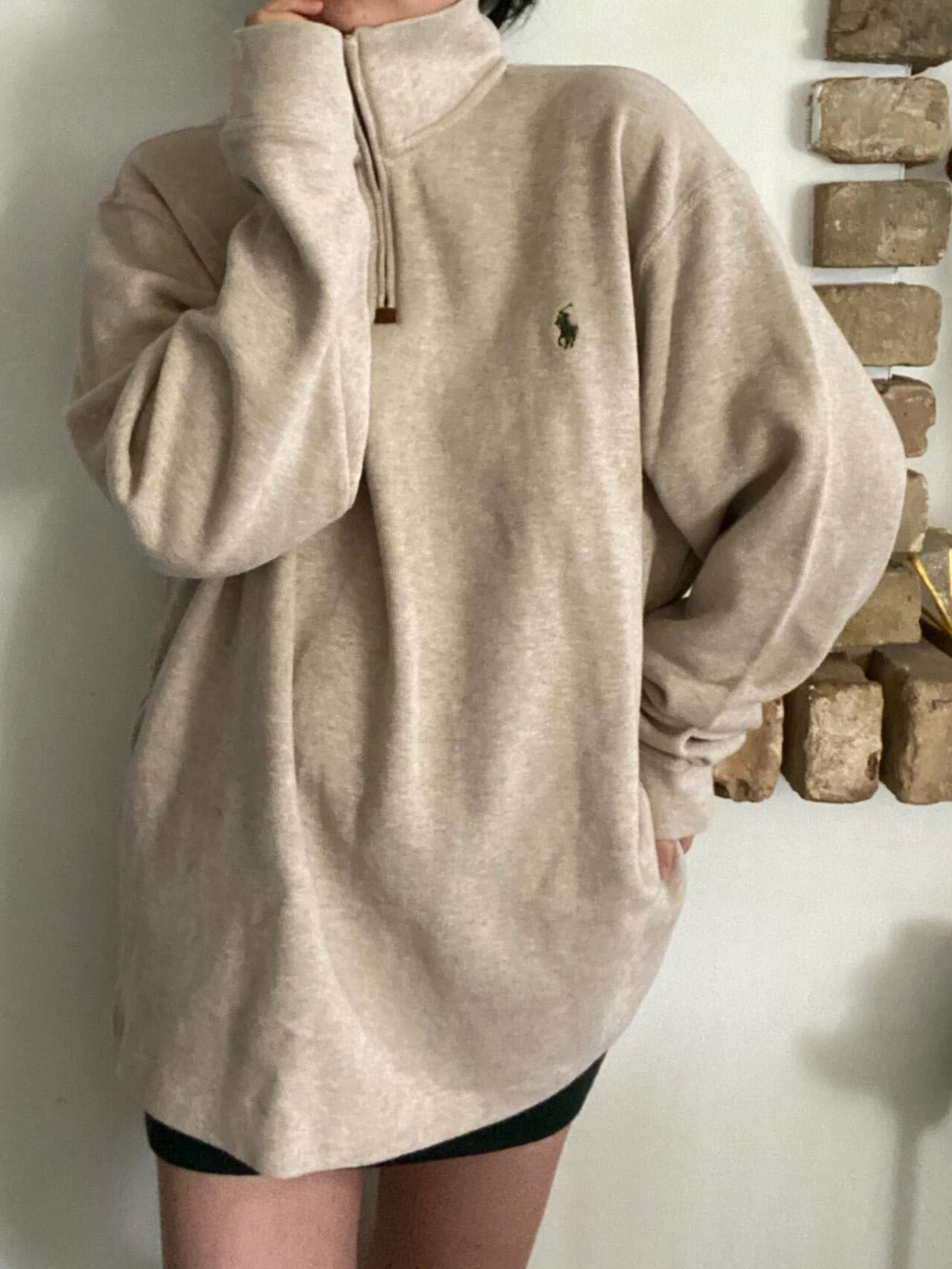 RL Ralph Pony Label Retro Couple Sweatshirt Women Long Sleeve Sweatshirt Men Polo Half Zipper Turn-down Collar Loose American Style