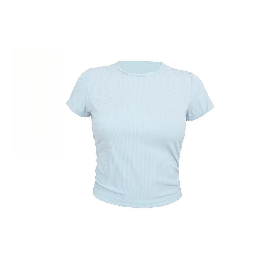 Lulu All It Bare Sensation Yoga Slim Fit Breathable Fitness Sports Short Ribbed Short Sleeve T-Shirt with Side Pleats