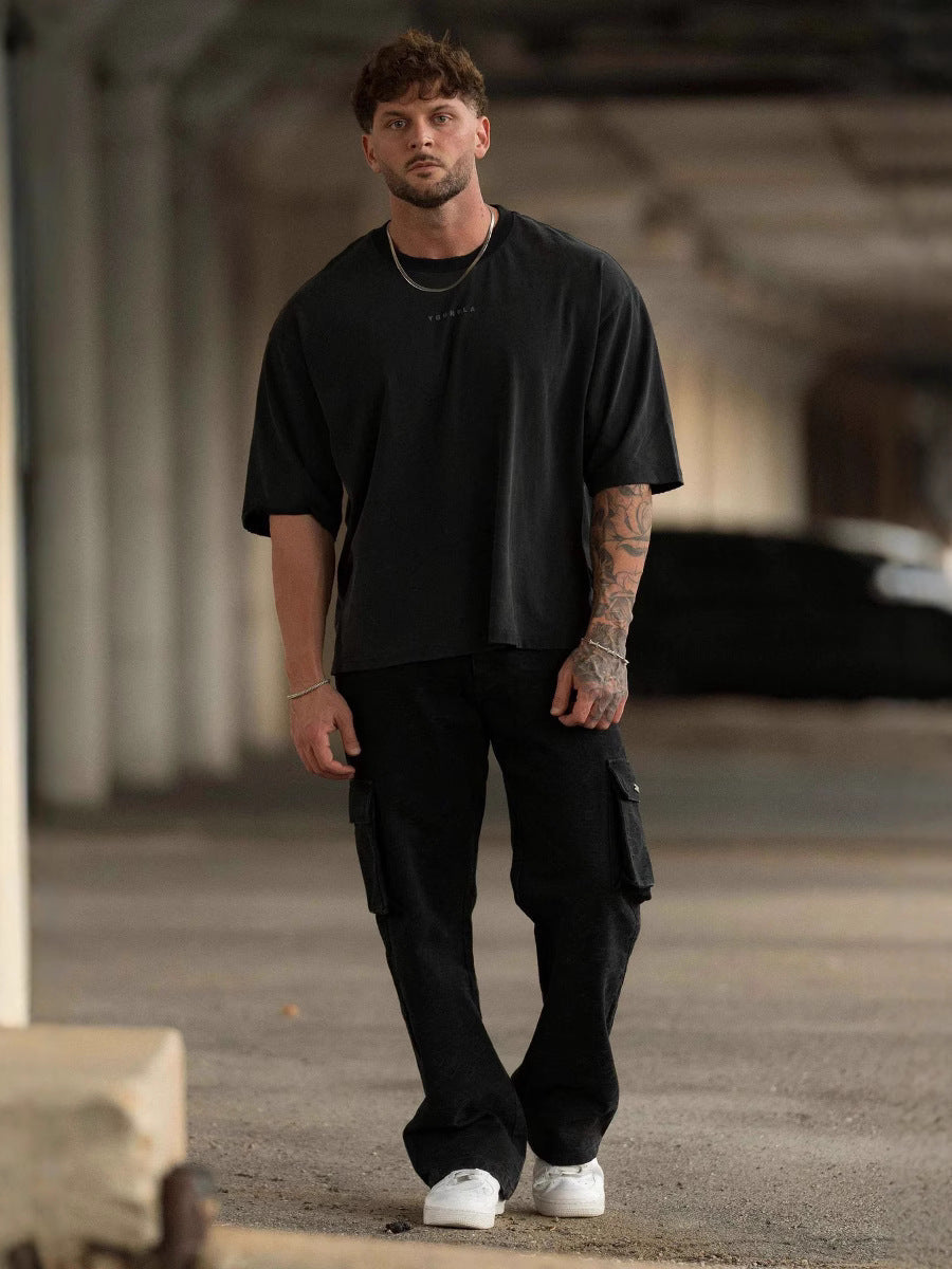 YOUN-GL& American Style New Men's T-Shirt Summer Casual Loose Trendy Brand Printed Cotton Short Sleeve Sports T-Shirt