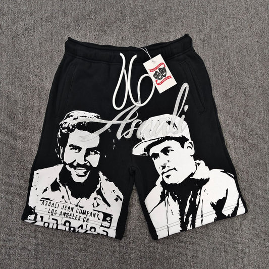 GMabcd Asaali American Street 3D Print Casual Shorts Men Retro High Street Loose Sports Shorts