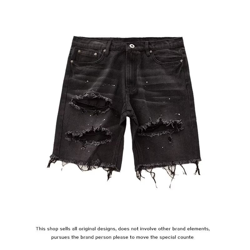 Men's vintage distressed ripped denim shorts image 3