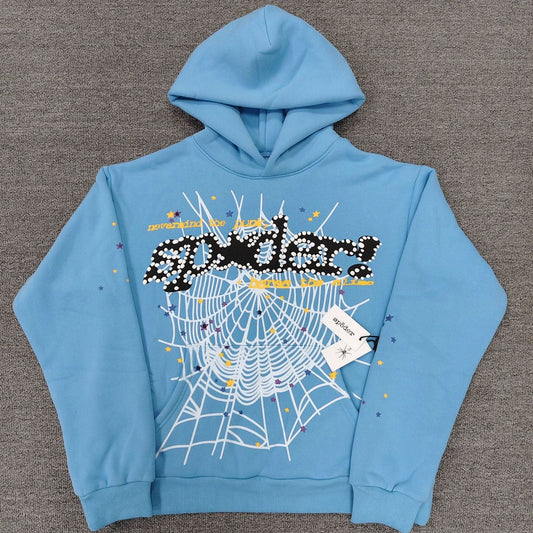 GMabcd Macaron Color Spider Web Letter Printed Fleece Hoodie Men Women Streetwear Pullover