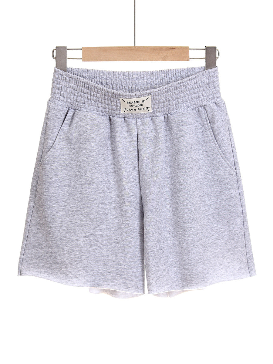 VARIANT_IMAGE::277 Light Gray | Women's high-waist wide-leg cotton shorts image 1