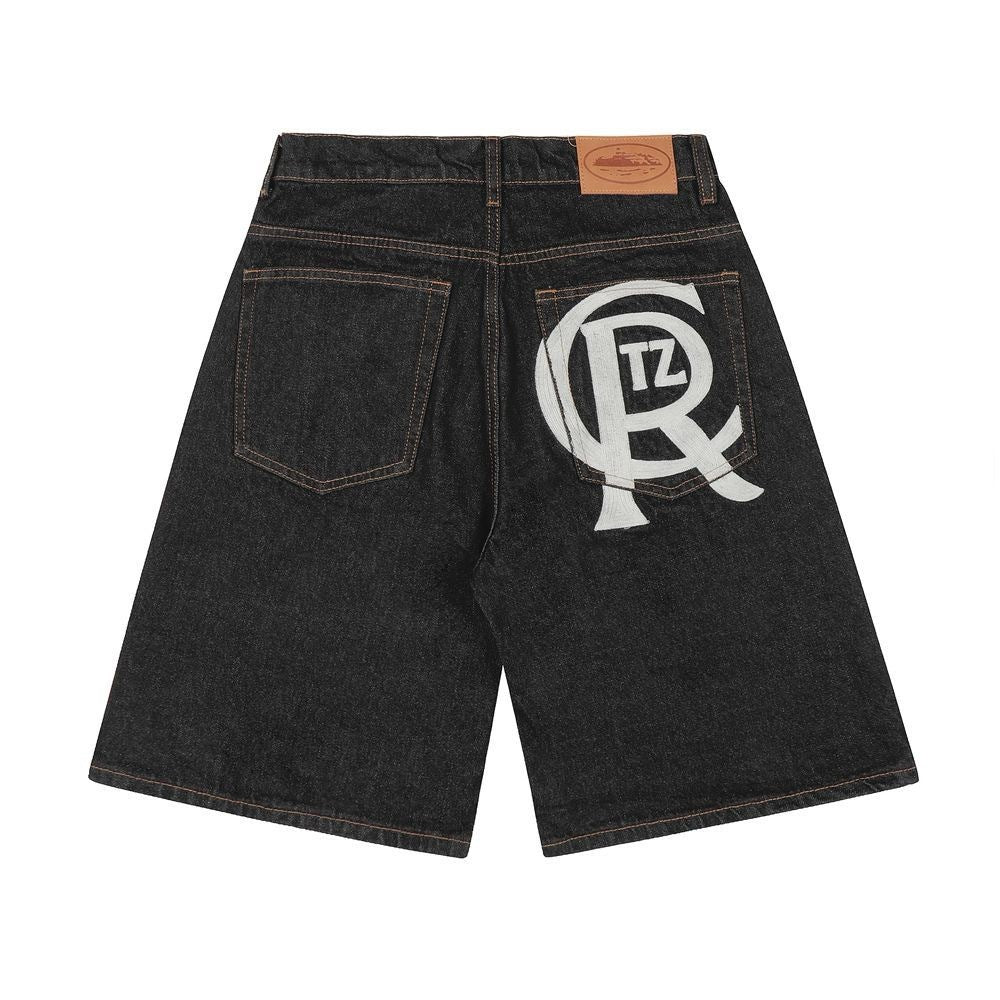 Unisex embroidered denim shorts 12