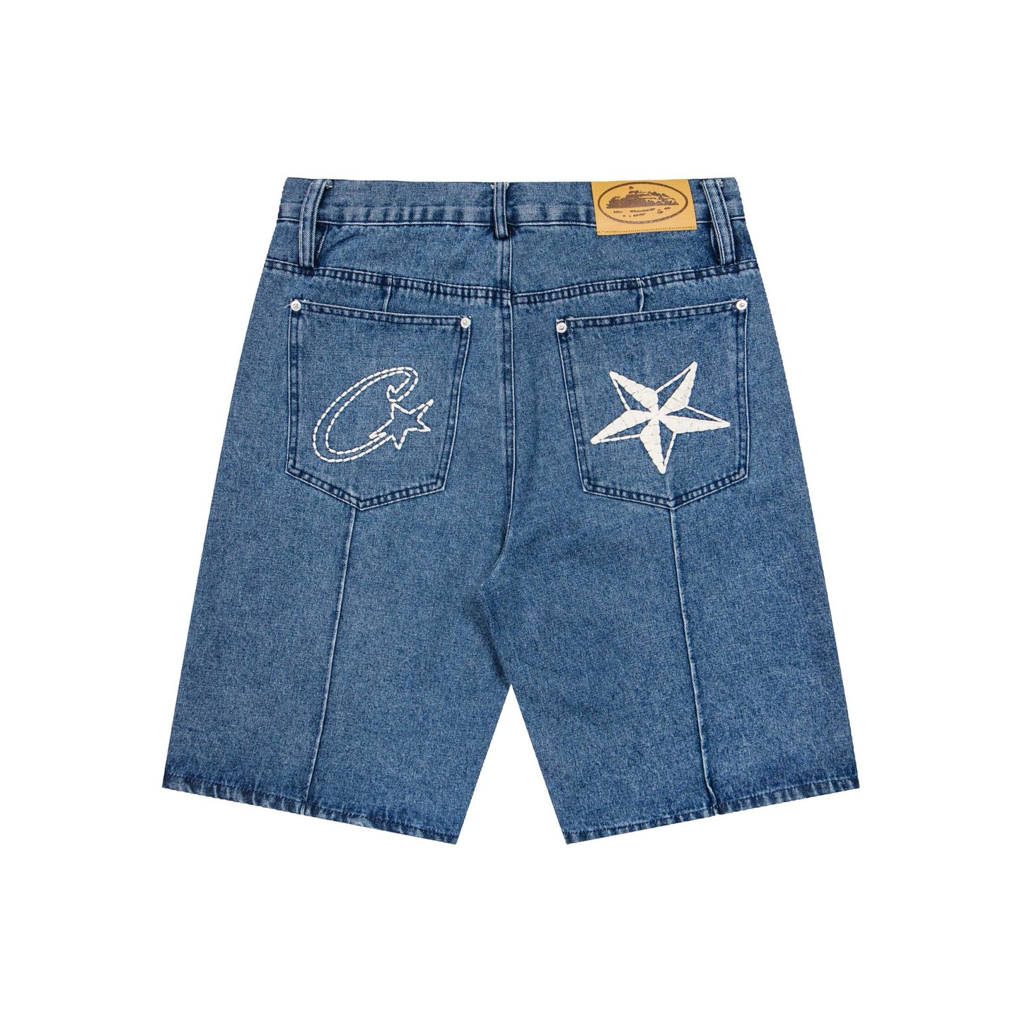 Unisex embroidered denim shorts 15