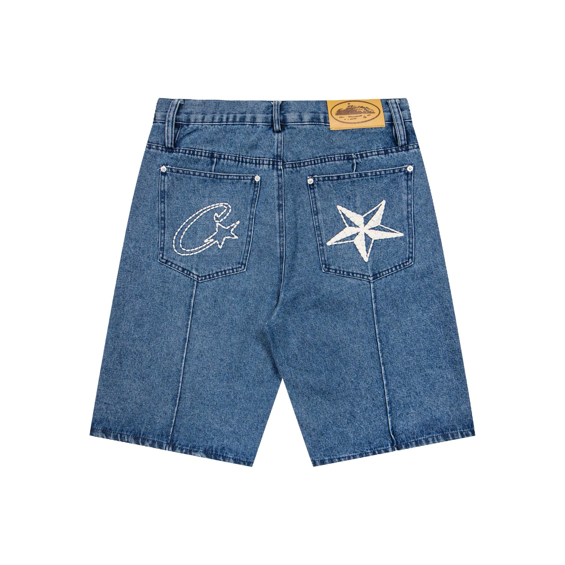 Unisex embroidered denim shorts 15
