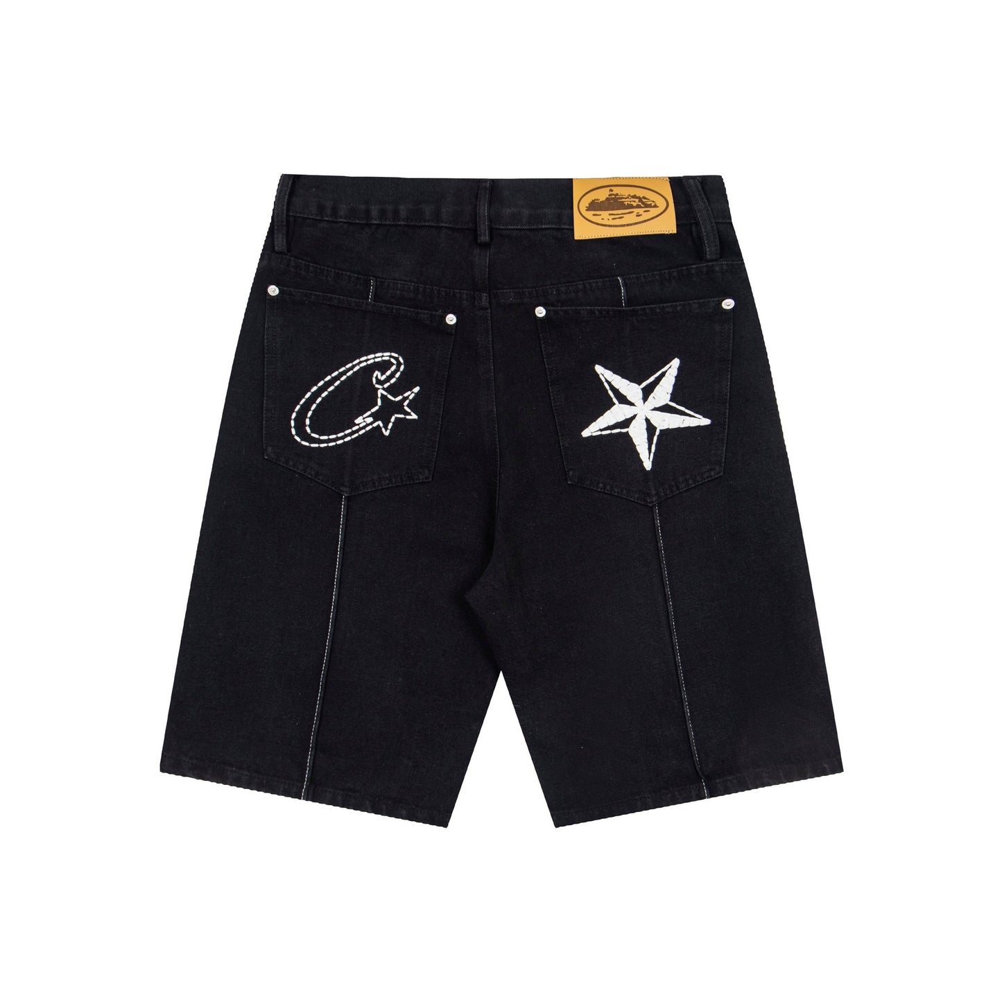 Unisex embroidered denim shorts 14
