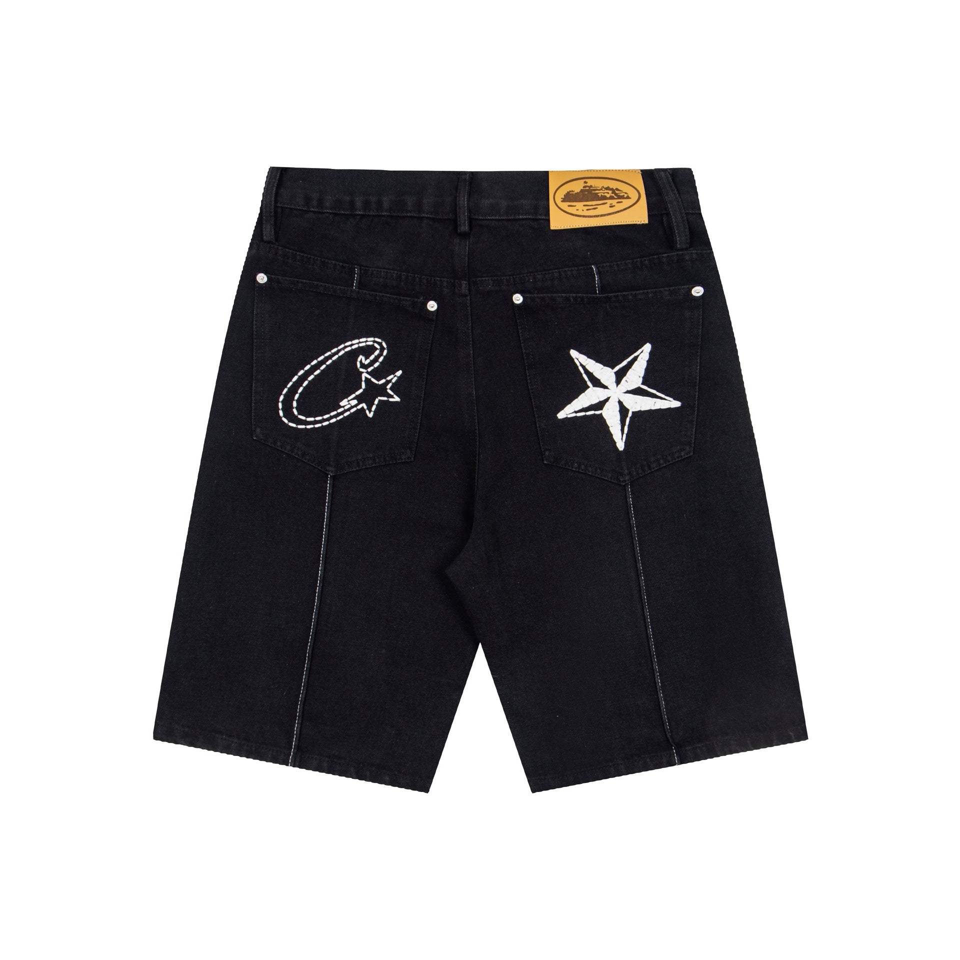Unisex embroidered denim shorts 14