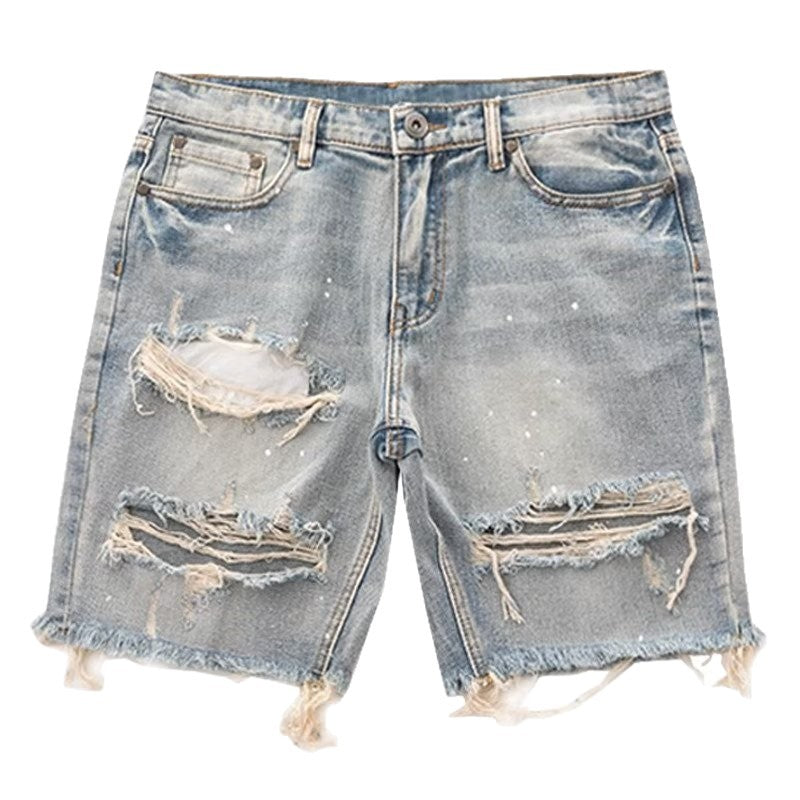 Men's vintage distressed ripped denim shorts image 5