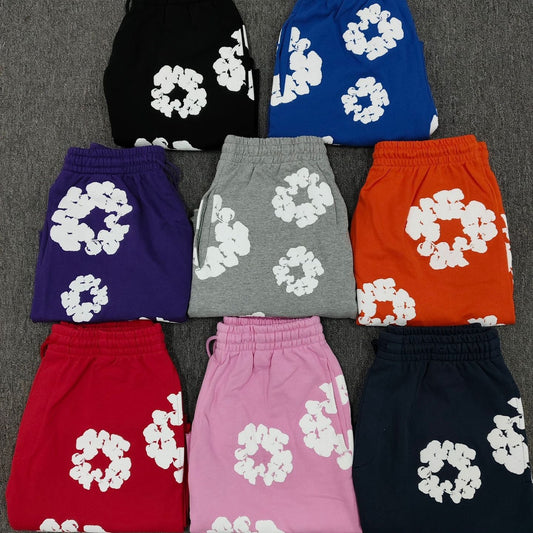 GMabcd Flower Print Denim Casual Shorts Men Women Loose Hip-Hop Summer Sports Shorts