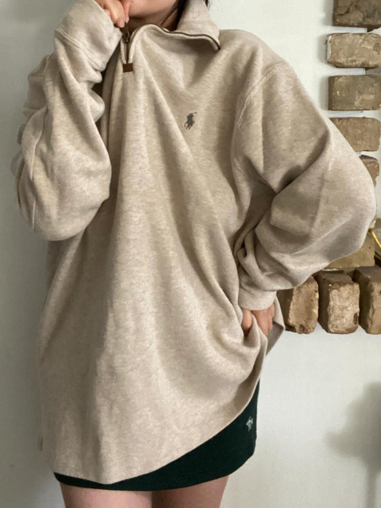 RL Ralph Pony Label Retro Couple Sweatshirt Women Long Sleeve Sweatshirt Men Polo Half Zipper Turn-down Collar Loose American Style