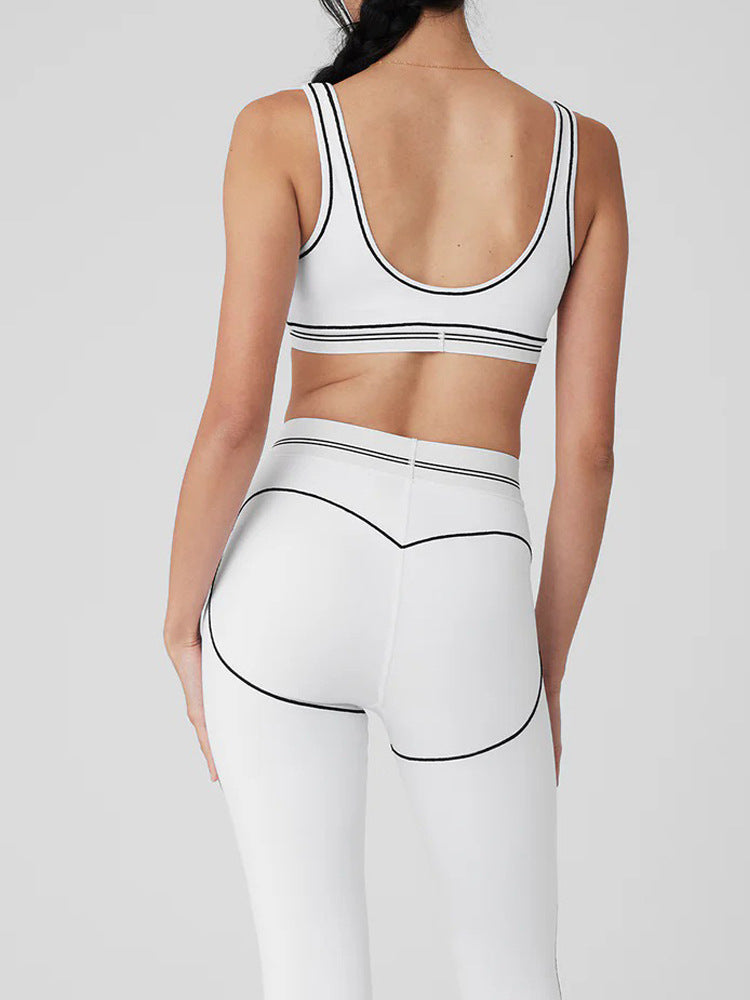 High-Intensity Gathered Bare Sensation Sports Fitness Bra Color-Block Peach Hip High-Waist Yoga Pants Two-Piece Set