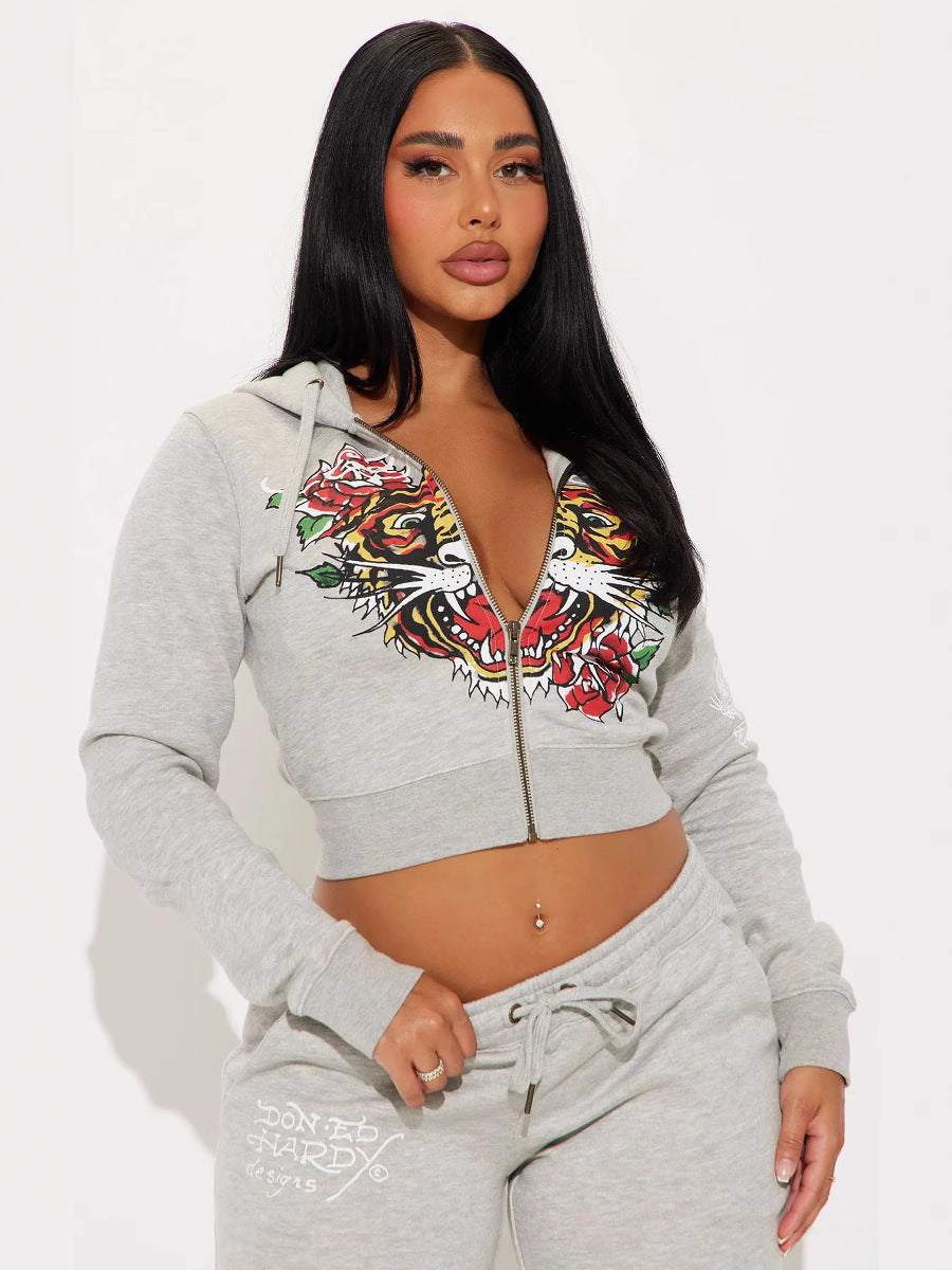 2025 European and American Women's Clothing Spring and Autumn Fashion Outdoor Casual Street Positioning Printing Sweatshirt and Sweatpants Suit