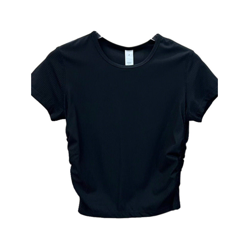 Lulu All It Bare Sensation Yoga Slim Fit Breathable Fitness Sports Short Ribbed Short Sleeve T-Shirt with Side Pleats