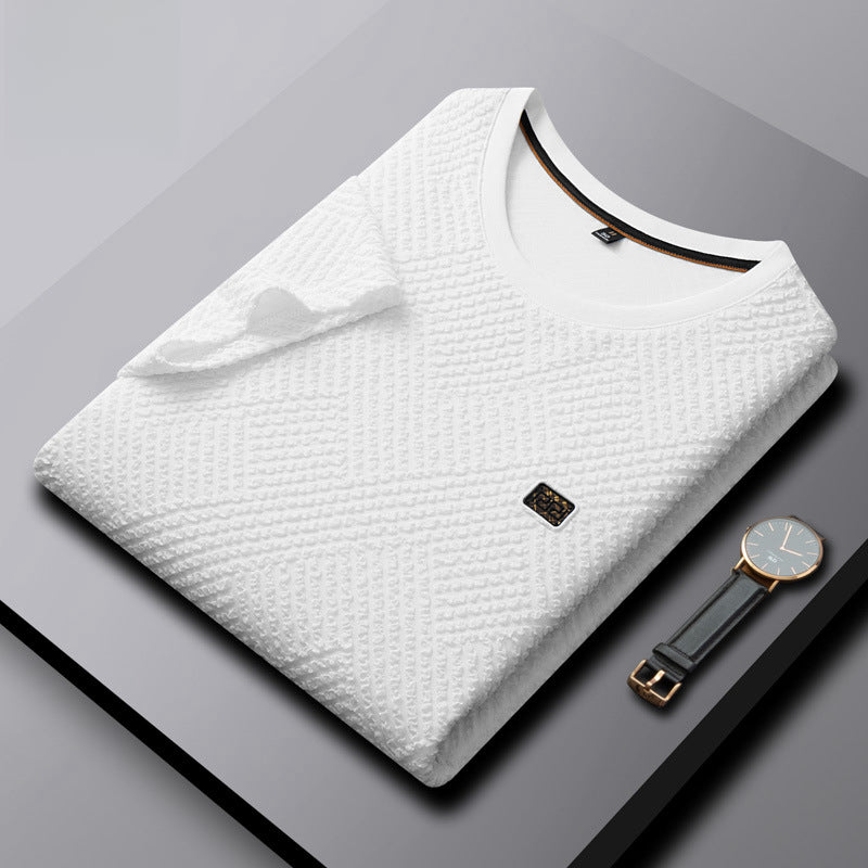 GMabcd Men's Summer New Thin Jacquard Fabric Business Casual Fashion Round Neck Men's Short Sleeve T-Shirt