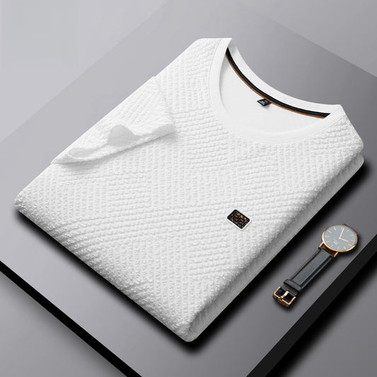 GMabcd Men's Summer New Thin Jacquard Fabric Business Casual Fashion Round Neck Men's Short Sleeve T-Shirt