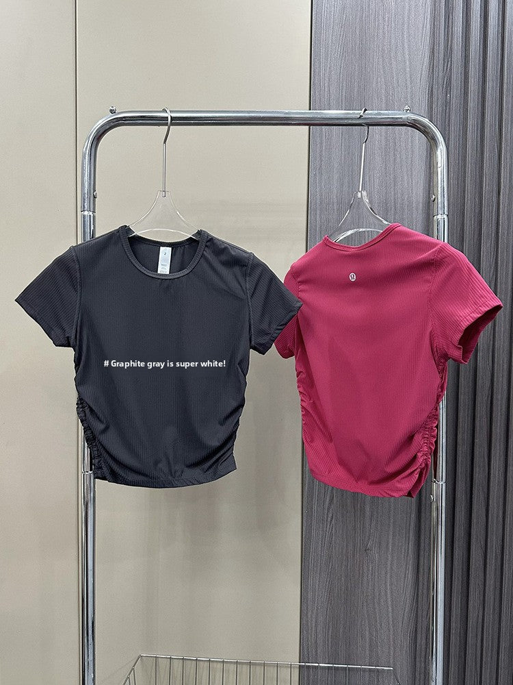 Lulu All It Bare Sensation Yoga Slim Fit Breathable Fitness Sports Short Ribbed Short Sleeve T-Shirt with Side Pleats
