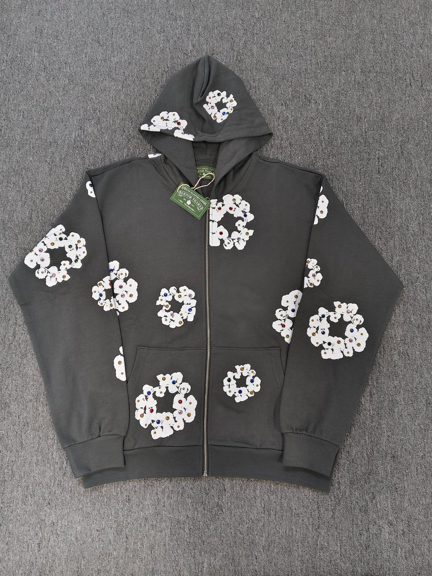 DENIM TEARS Gemstone Kapok Hoodie Trendy Brand Casual Zipper Jacket Hooded Sweatshirt