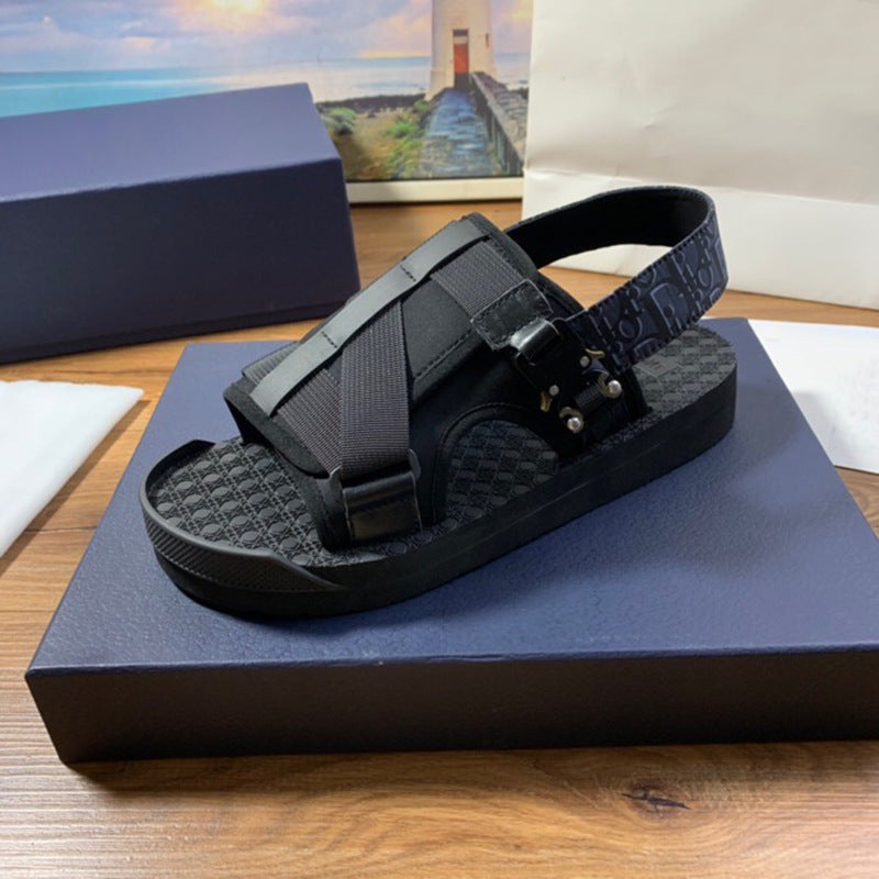 GMabcd Men's Fashion Printed Cloth Magic Tape Casual Slip-On Sandals Non-Slip Outdoor Beach
