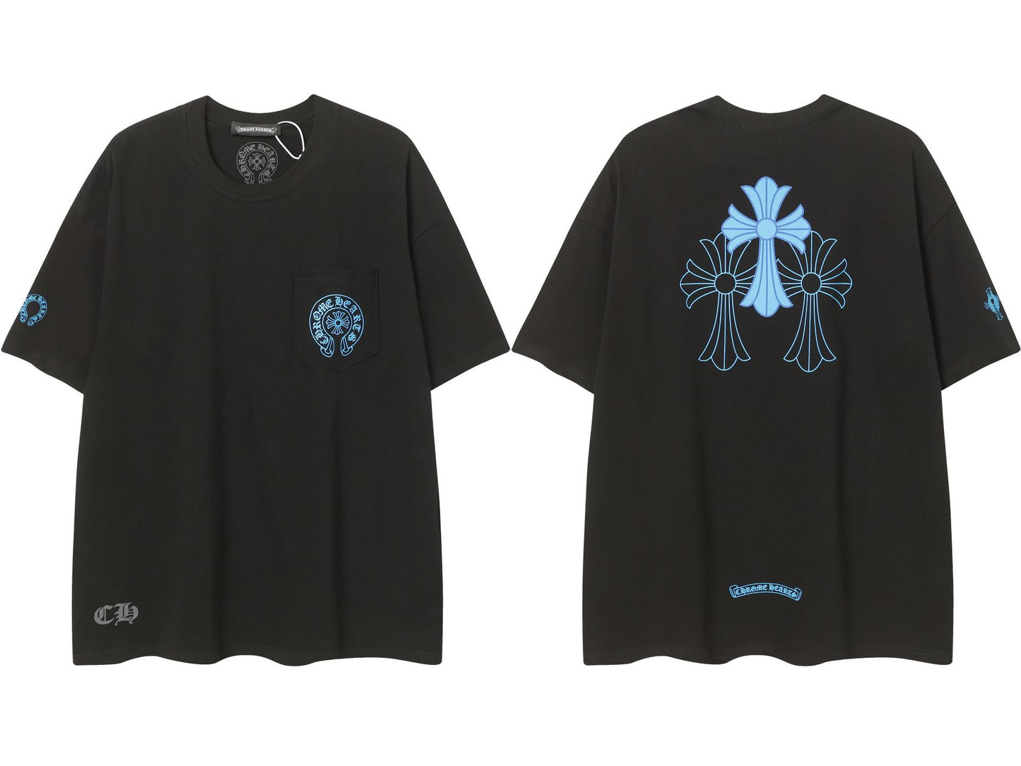 2025 New CHRM Heart Cross Sanskrit Patch Print Embroidery Loose Short Sleeve for Men and Women