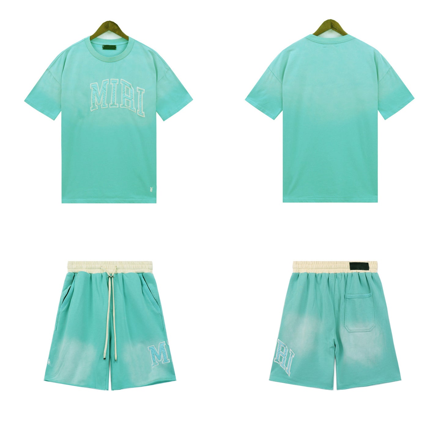GMAmi-ri Summer Washed and Worn Casual Letter American T-shirt Loose Men's and Women's Same Shorts Suit