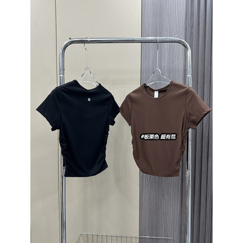 Lulu All It Bare Sensation Yoga Slim Fit Breathable Fitness Sports Short Ribbed Short Sleeve T-Shirt with Side Pleats