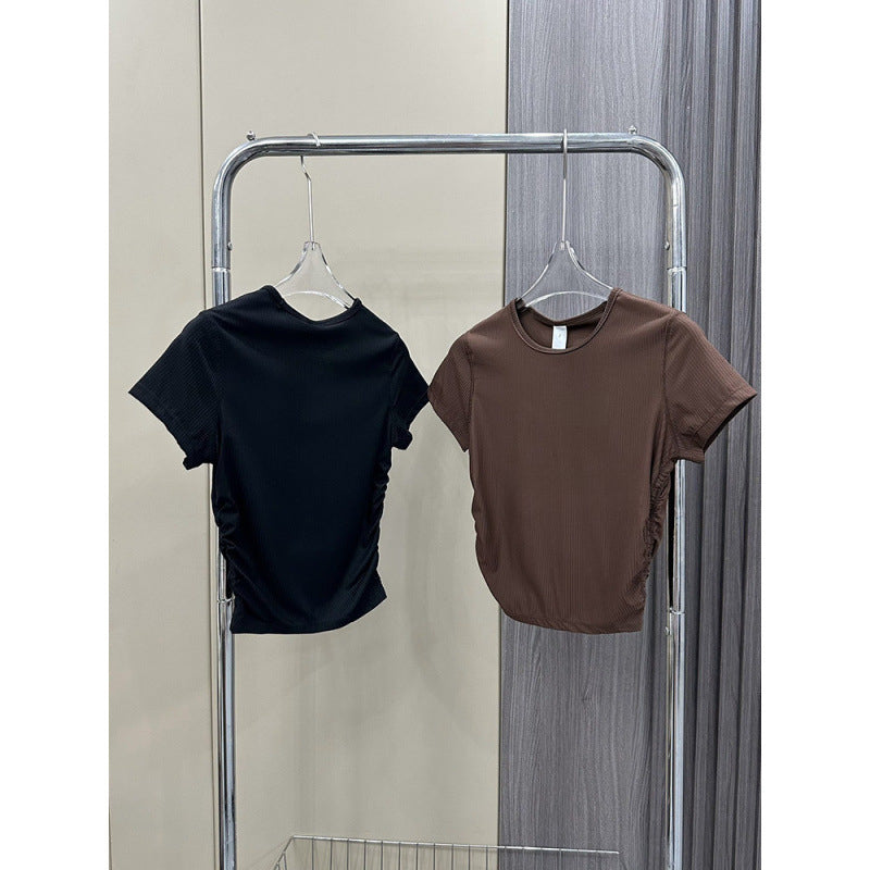 Lulu All It Bare Sensation Yoga Slim Fit Breathable Fitness Sports Short Ribbed Short Sleeve T-Shirt with Side Pleats