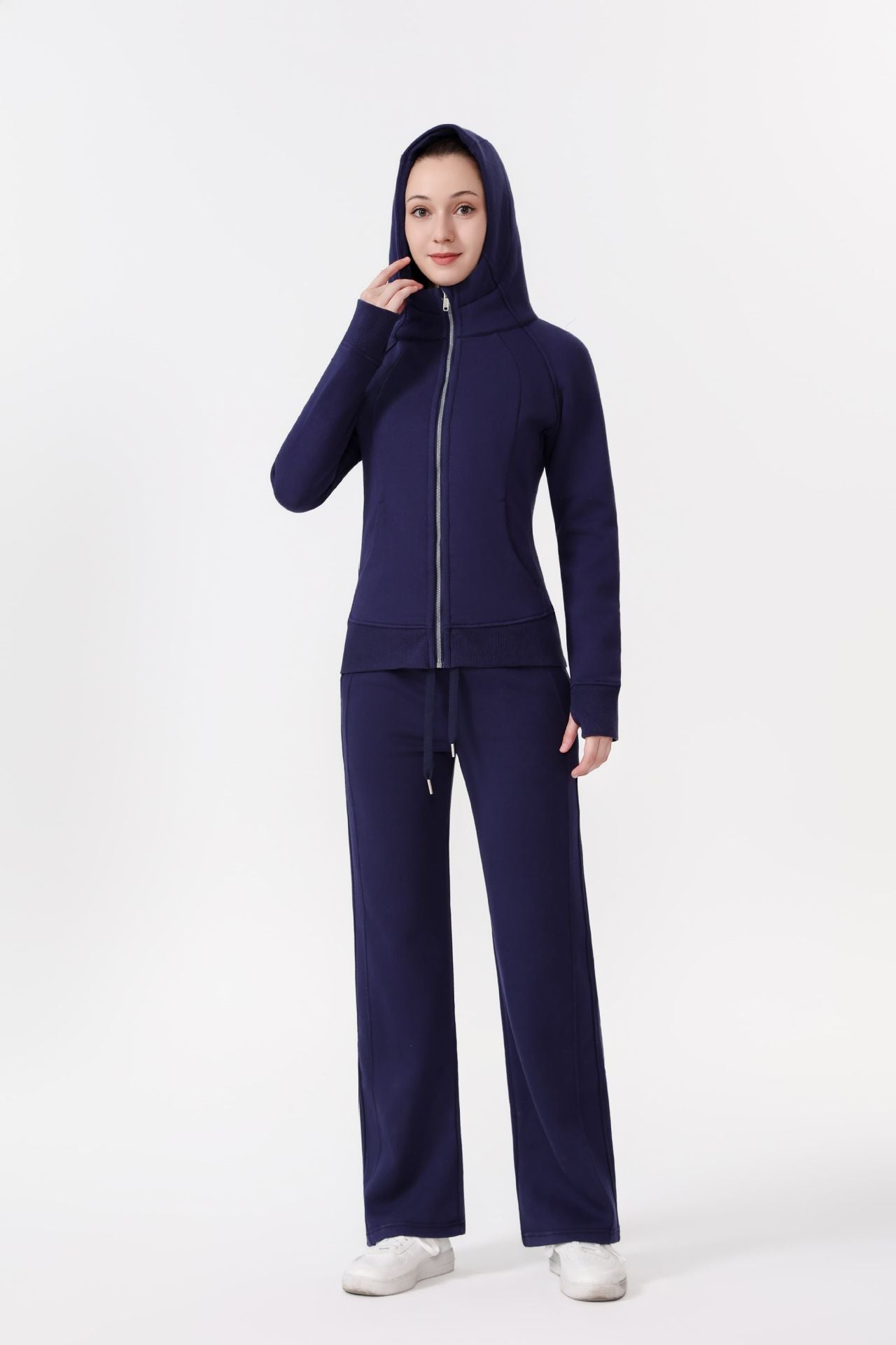 LULU Embroidered Hooded Zipper Cardigan Slim Fit Sweatshirt Set Fleece Lined Full Zipper Cardigan Jacket Gold Label