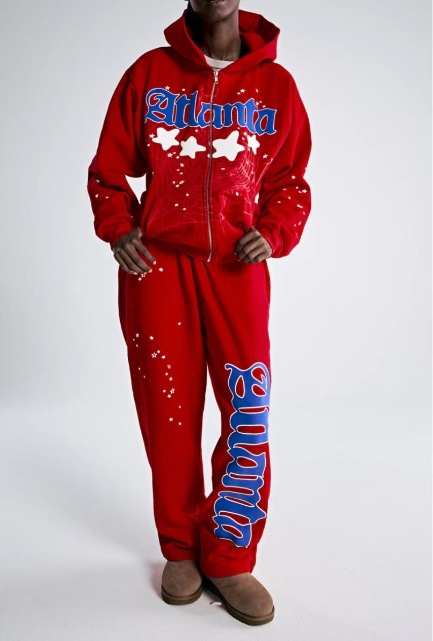 GMSp5der sweatshirt Spider Web Star Print loose Hoodie Zipper Coat Men[High Quality]