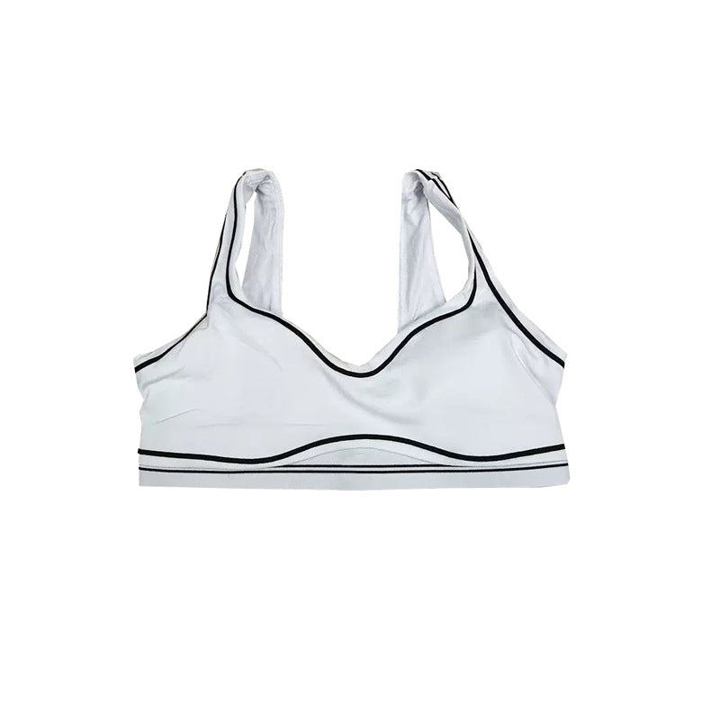 High-Intensity Gathered Bare Sensation Sports Fitness Bra Color-Block Peach Hip High-Waist Yoga Pants Two-Piece Set
