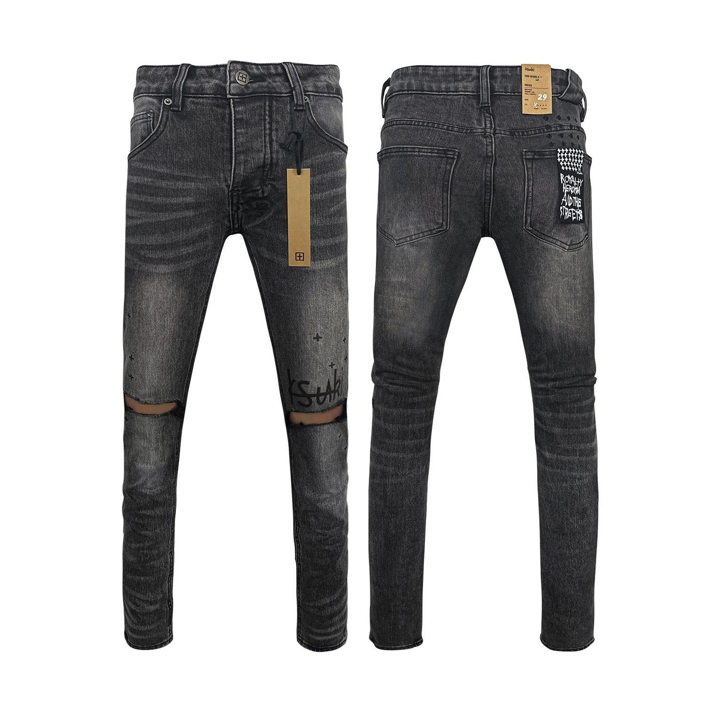 Men's KSB Jeans Straight Leg Ripped Stretch American High Street Casual Men's Jeans