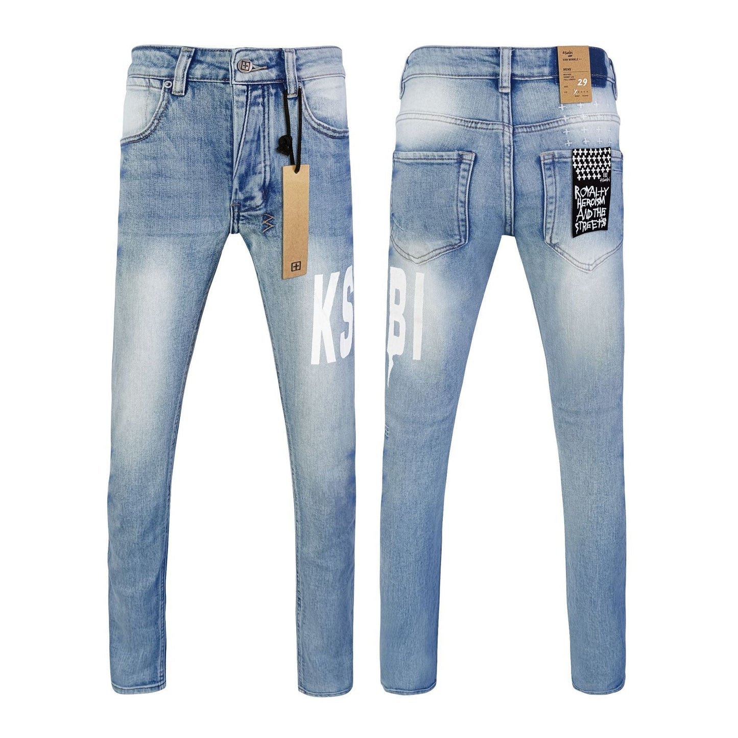 Gmabcd Men's KSB Jeans Straight Leg Ripped Stretch American High Street Casual Men's Jeans