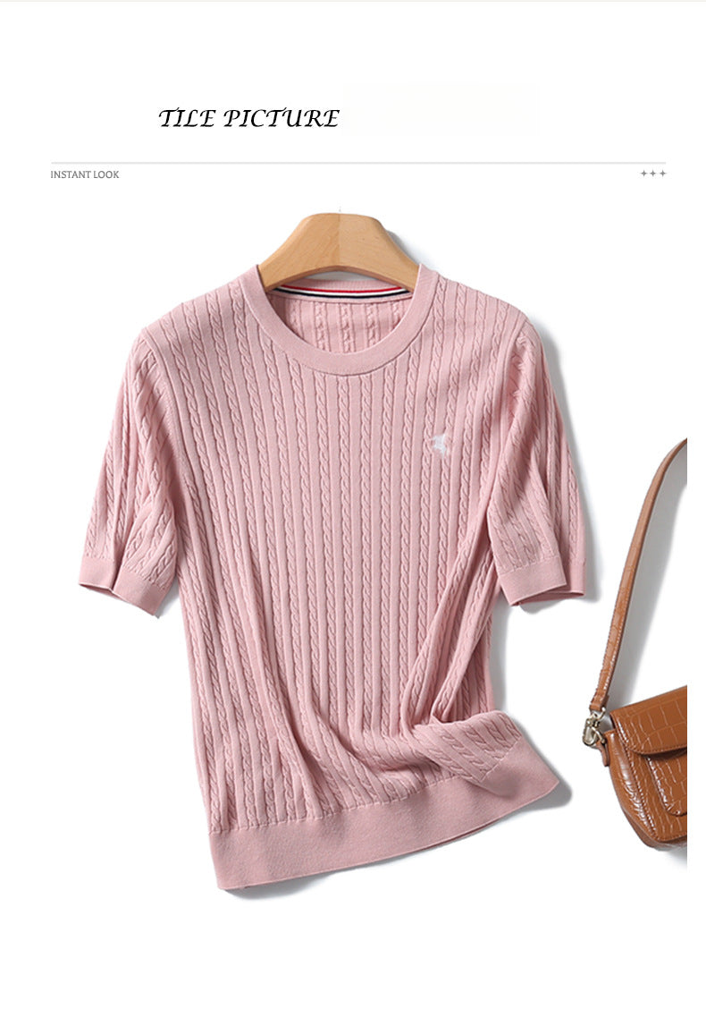 Miu Series Spring and Summer round Neck Embroidered Ruff Pony Fashion Simple Knitwear Female Tn2258 Fashion All-Matching
