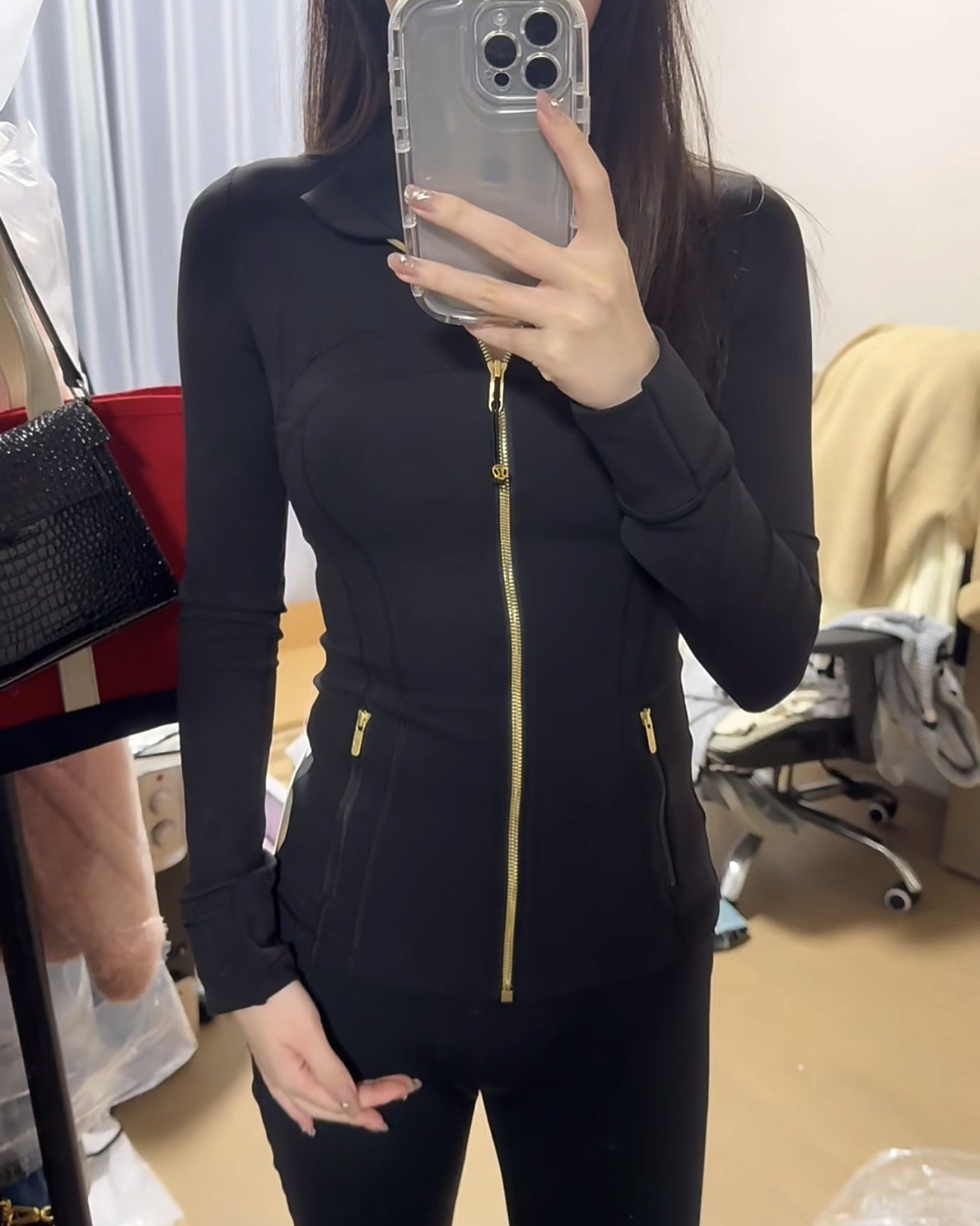 Lu-lu New Golden Edge Define Slim Sports Fitness Yoga Wear NuLu Twilight Rose Coat Top