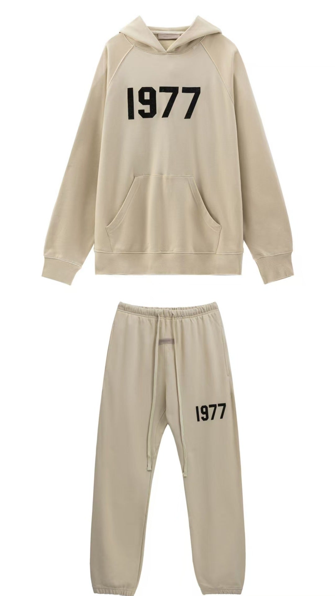2025 New FFOG 1977 Flocked Print Digital High Street European and American Style Sweatshirt Loose Casual Pants Unisex Set