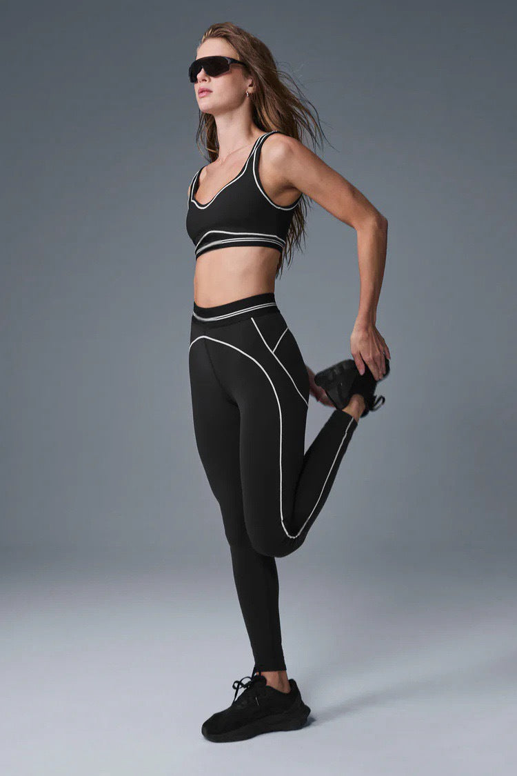 High-Intensity Gathered Bare Sensation Sports Fitness Bra Color-Block Peach Hip High-Waist Yoga Pants Two-Piece Set