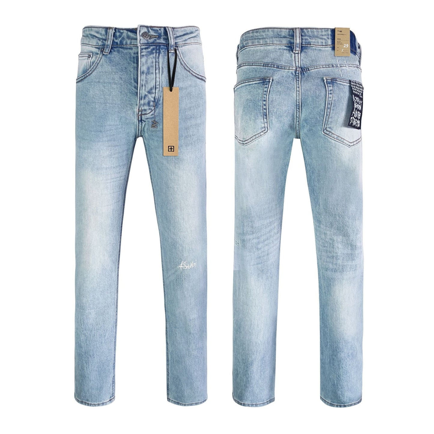 Gmabcd Men's KSB Jeans Straight Leg Ripped Stretch American High Street Casual Men's Jeans