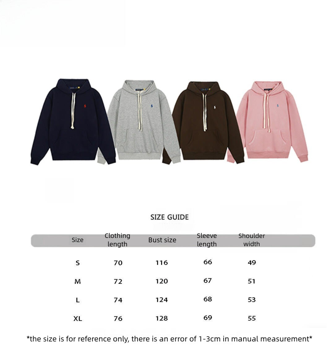 RL Raffy Pony Logo Hoodie Women Pure Cotton Heavy Pullover Embroidered Hoodie Men Autumn Winter Couple Long Sleeve Hoodie