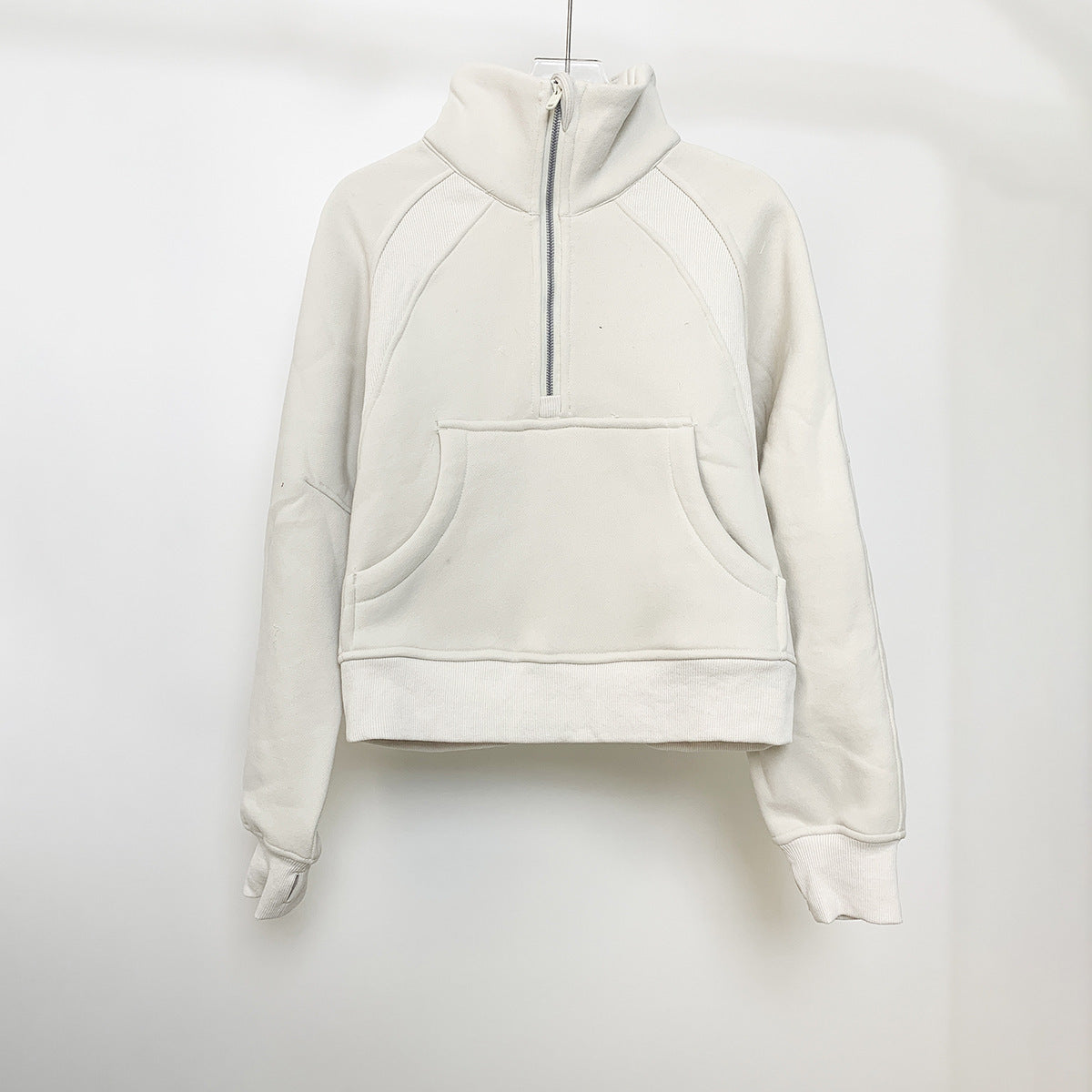 Lulu Same Style Winter Half-Zip Loose Hooded Sweatshirt for Women, Autumn and Winter Fleece-Lined Slim Fit Hoodie Jacket