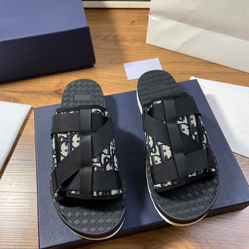 GMabcd Men's Fashion Printed Cloth Magic Tape Casual Slip-On Sandals Non-Slip Outdoor Beach