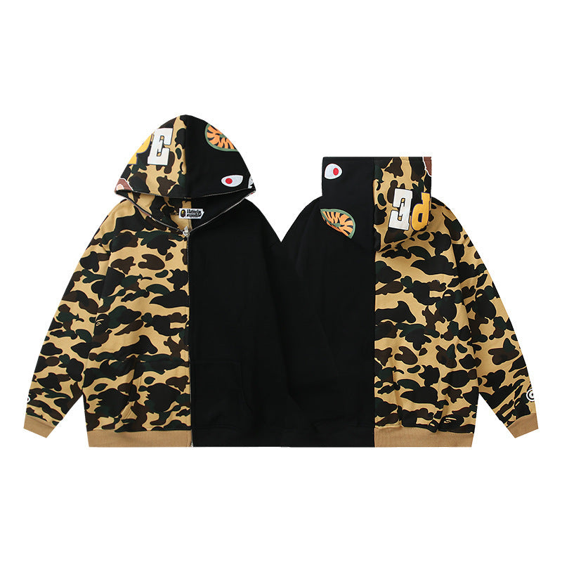 Baby Apee Shark Camouflage Hooded Cardigan Zipper Fashion Brand Comfortable Men's Women's Pullover Coat