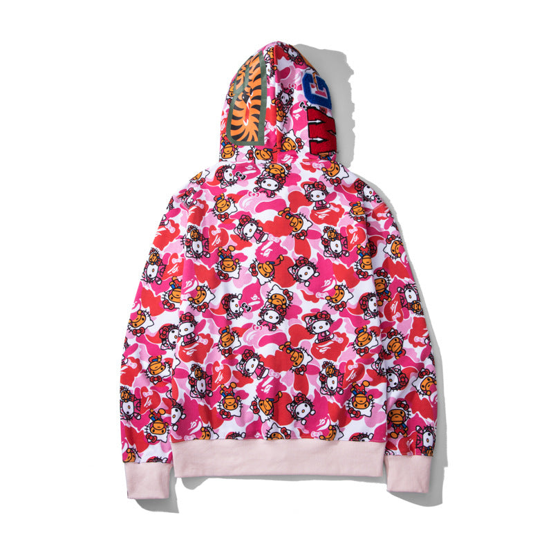 Men's Sweatshirt Shark Cartoon Camouflage Hello Kitty Casual Loose Hooded Top Women's Jacket