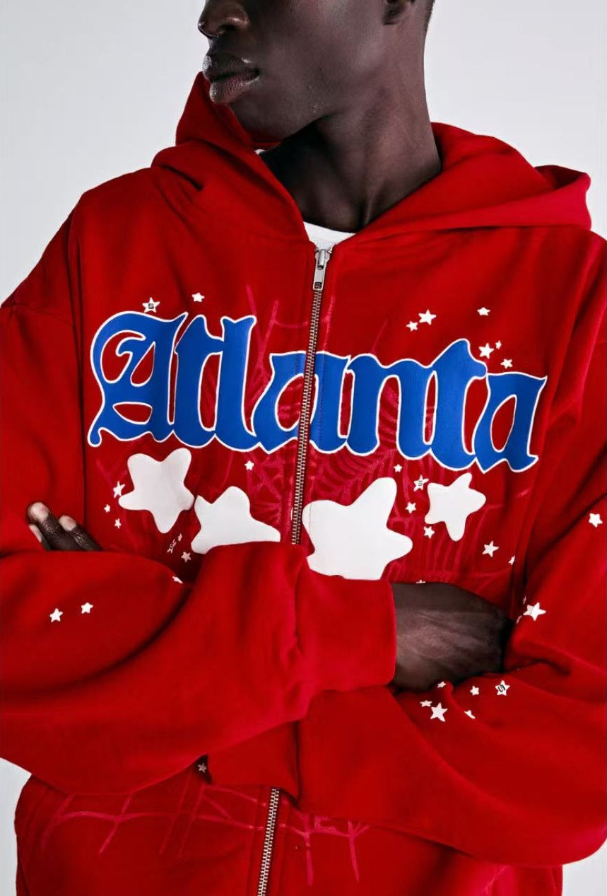 GMSp5der sweatshirt Spider Web Star Print loose Hoodie Zipper Coat Men[High Quality]