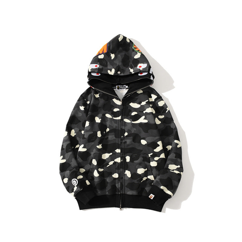 Baby Apee Shark Camouflage Hooded Cardigan Zipper Fashion Brand Comfortable Men's Women's Pullover Coat