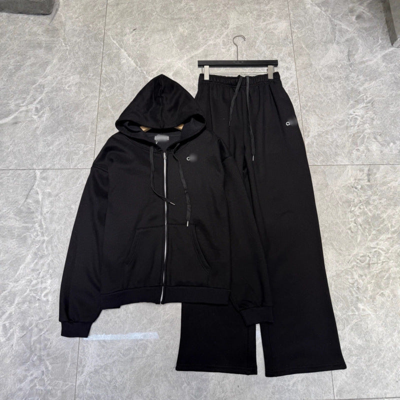 GMABCD A-L-O 25 Autumn Winter New Korean Style Casual Fashion Thin Fleece Set Full Zipper Hooded Sweatshirt + Sweatpants