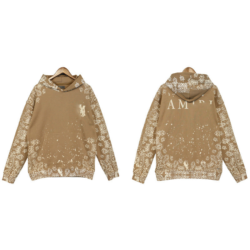 Hooded Sweatshirt Cashew Hoodie Floral Loose Pants Unisex Retro Sports Set Casual Pants Trend
