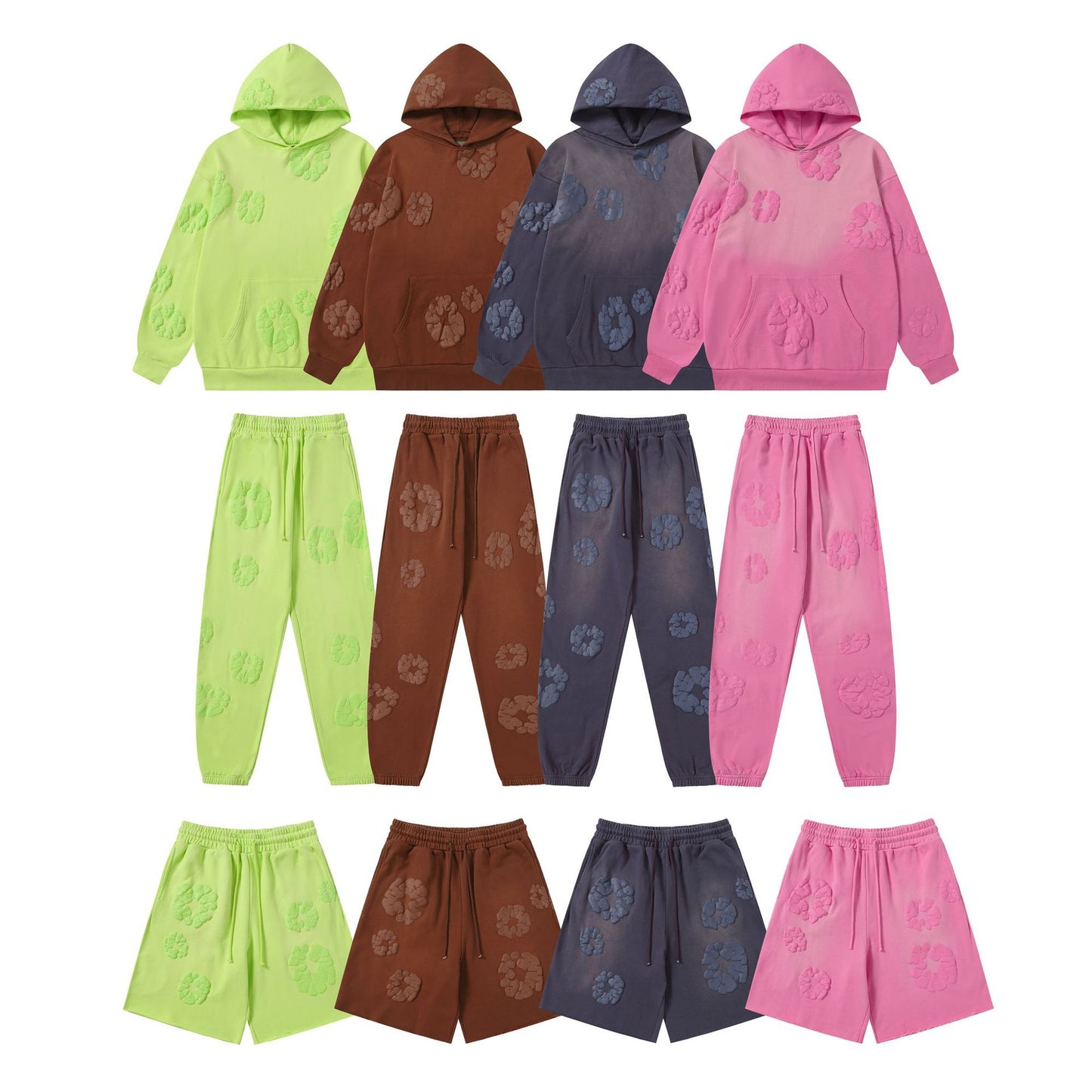 Kapok Foam Hoodie Unisex High Street Washed Terry Heavyweight Sweatshirt Set