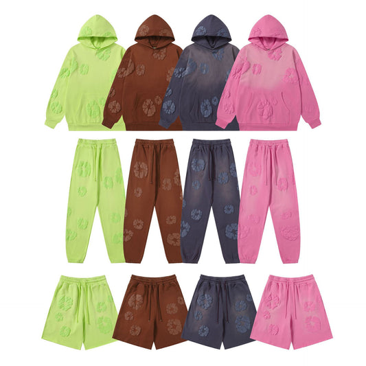 Kapok Foam Hoodie Unisex High Street Washed Terry Heavyweight Sweatshirt Set