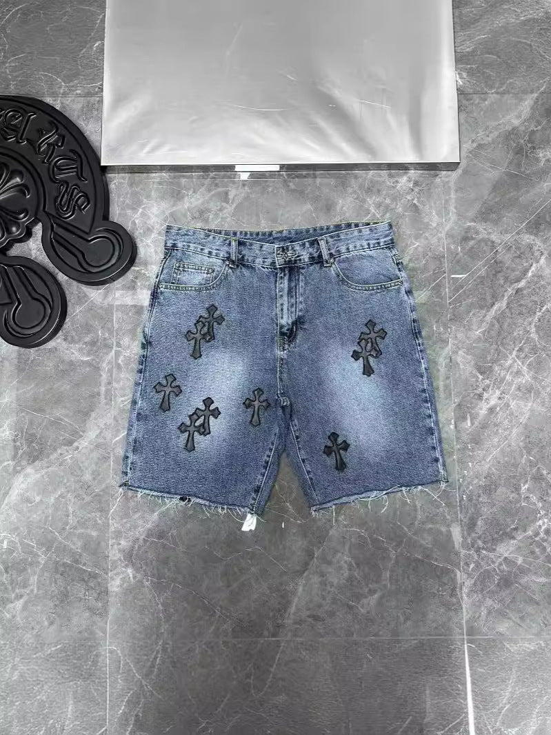 24ss Ch Heavy Industry Cross Patch Denim Shorts Couple Shorts