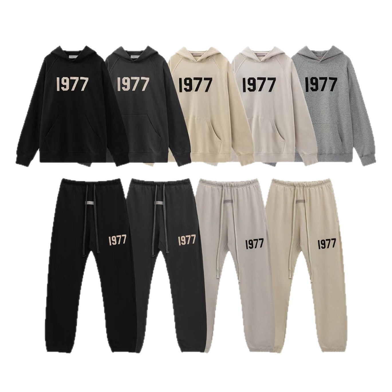 2025 New FFOG 1977 Flocked Print Digital High Street European and American Style Sweatshirt Loose Casual Pants Unisex Set